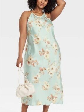 A New Day Mint Floral Halter Midi Dress